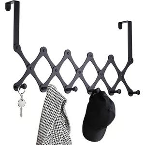 SCUNDA Expands Over The Door Hook Rack, Heavy Duty No Drill Hooks for Bathroom, Bedroom, Kitchen, Closet - Over The Door Hanger for Towels, Robes, Bags, Coats (Black)