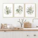 Joocrise Watercolor Botanical Wall Art Set of 3 Boho Floral Canvas Wall Decor Prints Sage Green Wildflower Wall Art Modern Flower Pictures Botanical Painting for Bedroom Bathroom 16x24 Inch Framed