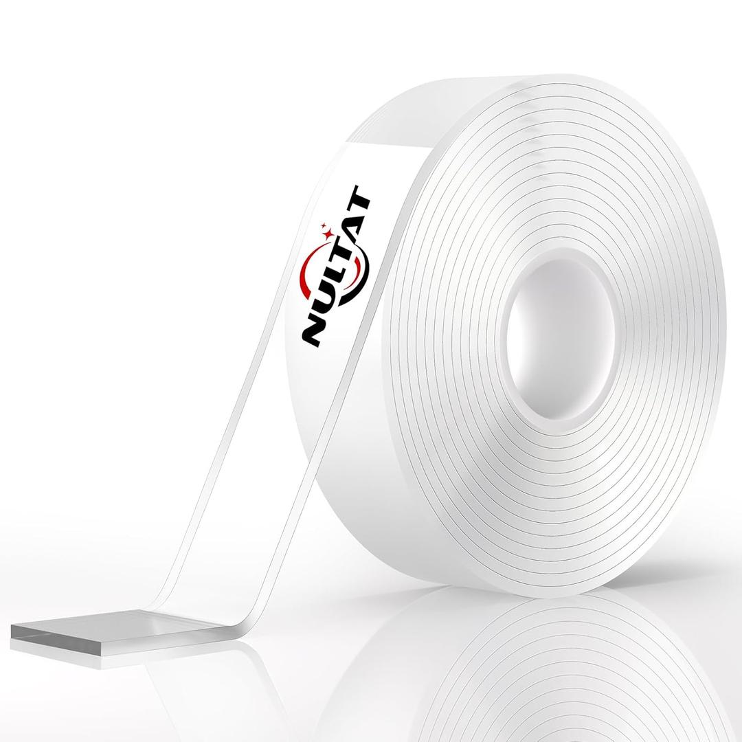 NULTAT Strong Double Sided Tape Heavy Duty, Nano Reusable, Removable, Washable Double Stick Tape for Wall, Multipurpose Clear Adhesive High Temperature Tape 1.18" x 120" (16.5 Feet)