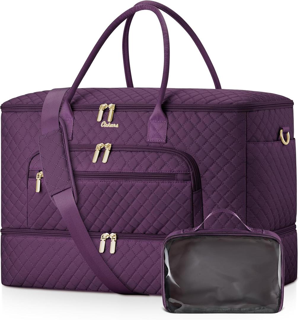 Travel Duffle Bag, Wide Open Large Weekender Bag for Women with Shoe Compartment, Carry on Overnight Bags with Toiletry Bag, Hospital Bag for Women Labor Delivery with Wet Pocket (Dark Purple)