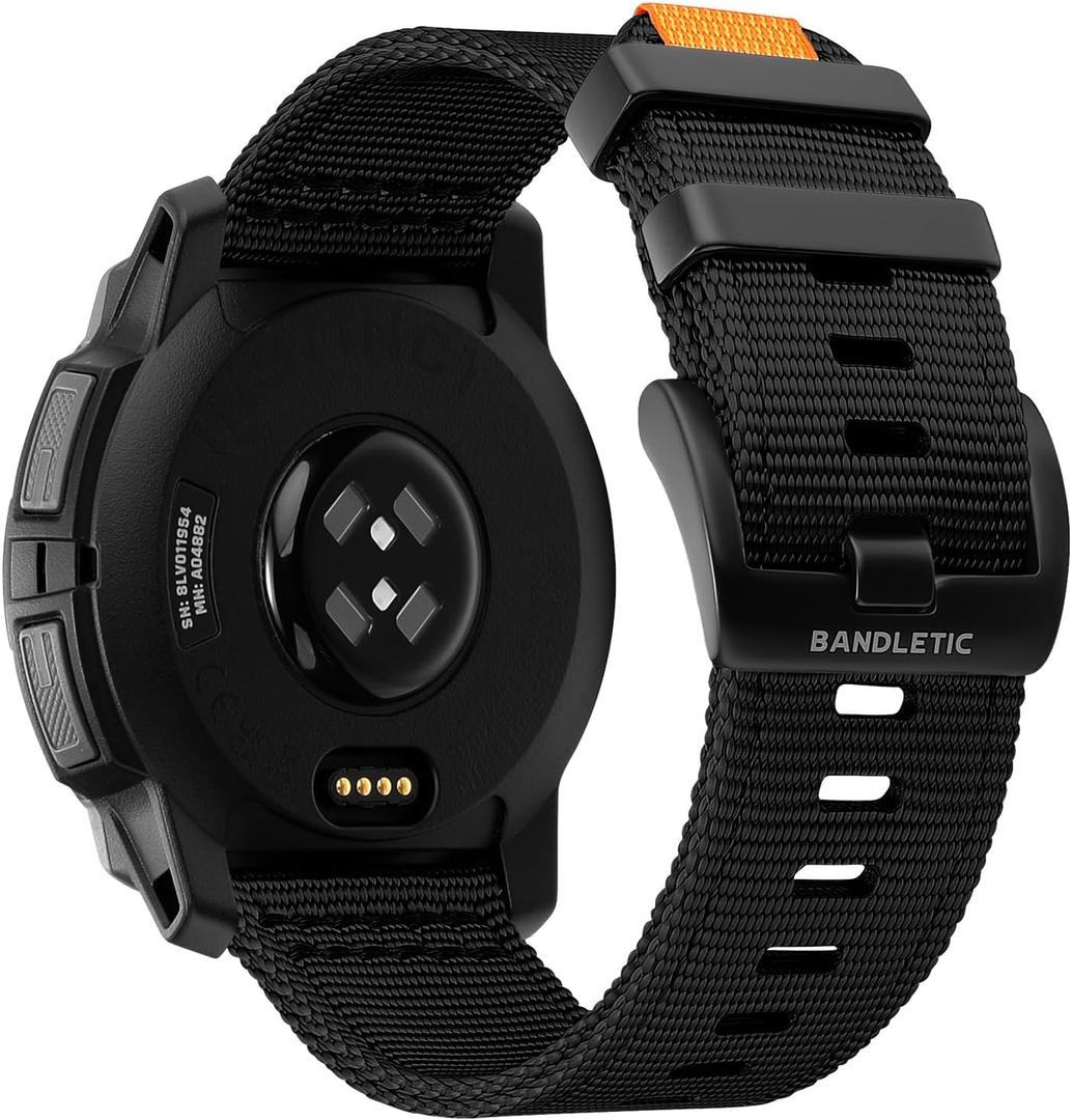 Bandletic Compatible with Garmin Instinct Watch Bands - 22mm Watch Band Military Rugged Nylon Soft Sport Replacement Strap for Instinct 3/E 45mm/2/2 Surf/Tactical/Tide/Esports/Solar, Black