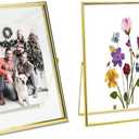 6x8" Gold Picture Frames Set of 2,Glass Frames for Pressed Flowers 6"x8" Floating Picture Frame for Photo (4x5,4x6,5x6,5x7in Float Effect),up to 6 by 8" Full Size Display,for Wedding/Postcard/Collage