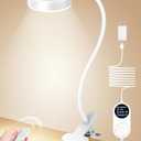 Glocusent 72 LED Clip on Lamp with Remote, Reading Light with Amer Ring Night Light, 3 Colors & 5 Dimmable Desk Lamp with Clamp, Auto-Off Timer for Night Reading, Bed Light for Headboard/Dorm/Bunk (White)