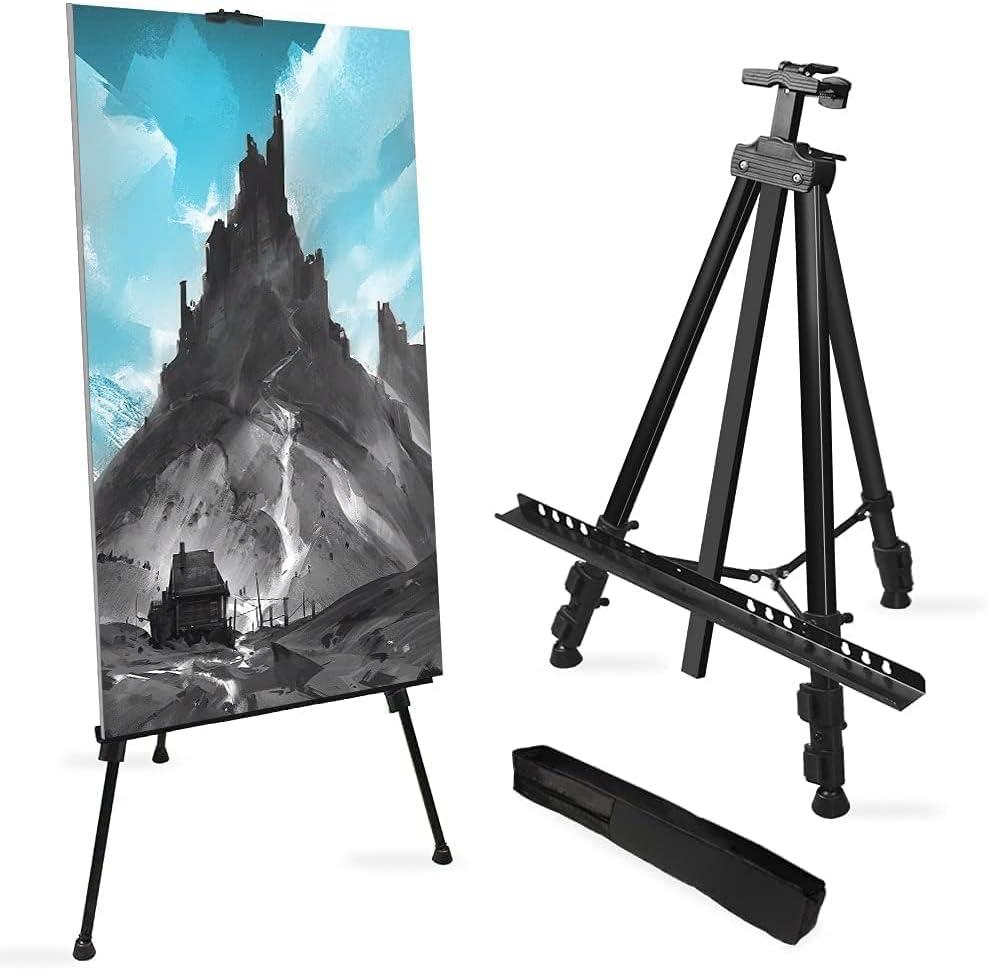 RRFTOK Art Painting Display Easel Stand,72Inches Portable Adjustable Metal Tripod with Artist Easels for Canvases Height from 22-72for Table-Top/Floor Paint and Displaying,Black