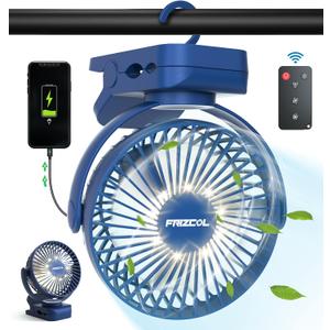 Clip on Fan 65 Hours Portable Desk Fan Rechargeable with LED Lights & Hooks 12000 Capacity Battery Operated Fan with Clips Small Desk Fan Mini Fans for Tents Travel Outdoor Camping Golf Cart Stroller (Dark Blue)