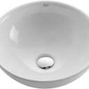 KRAUS 16-inch Round White Porcelain Ceramic Bathroom Vessel Sink and Ramus Faucet Combo Set with Pop-Up Drain, Satin Nickel C-KCV-141-1007SN