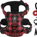 IVY&LANE No Pull Dog Harness with Leash Set, Reflective No Choke Pet Vest,Adjustable Oxford Dog Vest Harness with Easy Control Handle for Medium Lagre Dogs (Checkered Red,M)