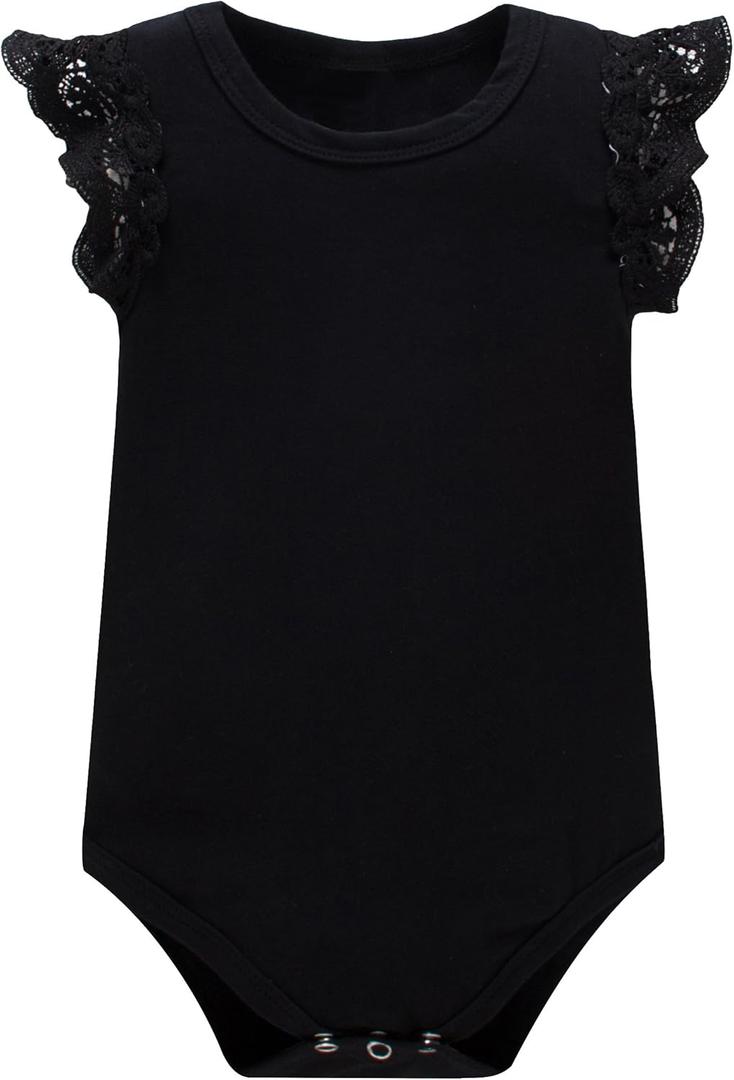 Baby Girls Bodysuit Baby Romper (0-6 Months, Black/Short)