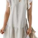 Acelitt Womens Casual Summer Crewneck Babydoll Flowy Tiered Mini Dress XL