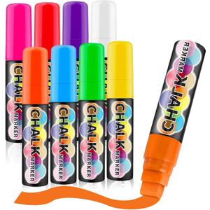 Window Chalk Markers for Cars Glass Washable, 8 Colors Jumbo Liquid Chalk Marker Pens with 15mm 3 in 1 Nib Wide Tip, Chalkboard Markers Car Window Paint Pen for Auto, Mirror, Poster, Business