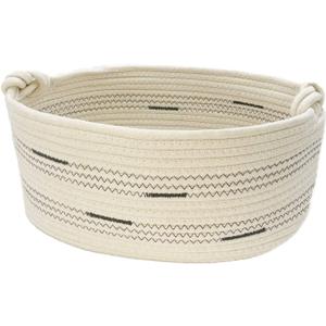 Fhiny Cotton Rope Dog Toy Basket with Handle Puppy Toys Storage Bin Small Woven Rectangle Diapers Pet Kitty Bed Perfect for Carry Pet Chew Toys Blankets Leashes Doggie Stuff - Beige M (B-M:15.7"11.4"7")