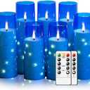 Flameless Candles with Embedded Star String, Battery Operated LED Pillar Candles with Timer and Remote Control, Home Decorating for Ambiance, Set of 7 (Blue)