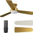 Ceiling Fans with Lights, 42 Inch Ceiling Fan with Light And Remote, 3CCT Flush Moun Low Profile Ceiling Fans, 6 Speed Noiseless LED Ceiling Fan, All Gold Ceilings Fan for Bedroom Living Room