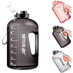 JIMACRO Water Bottle, BOTTLED JOY 1 Gallon Sports Water Bottle with Time Markings and Reusable, 128 Oz Leakproof DUNDUN Water Bottle BPA-Free, Flip Top for Sports, Cycling, Camping (Black)