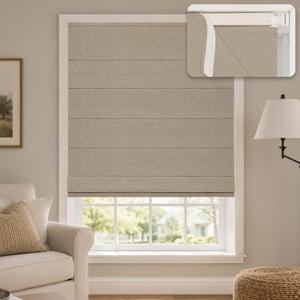 Hestia No Drill Cordless Roman Shades for Windows, Brown, 24" W x 64" H
