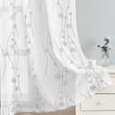 HOMEIDEAS Grey and White Sheer Curtains 52 X 63 Inches Length 2 Panels Embroidered Wave Line with Spiral Pattern Pocket Faux Linen Semi Sheer Voile Window Curtains/Drapes for Bedroom Living Room