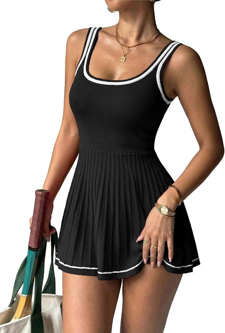 LOOKBOHO Womens Knit Athletic Tennis Dress Mini Pleated Golf Active Workout 0utfits 2026 Summer Sleeveless Sweater Dresses M