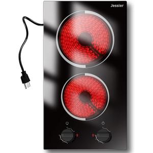 2 Burner Electric Cooktop 110V 2000W Countertop or Built-in, 12 Inch-2 burner