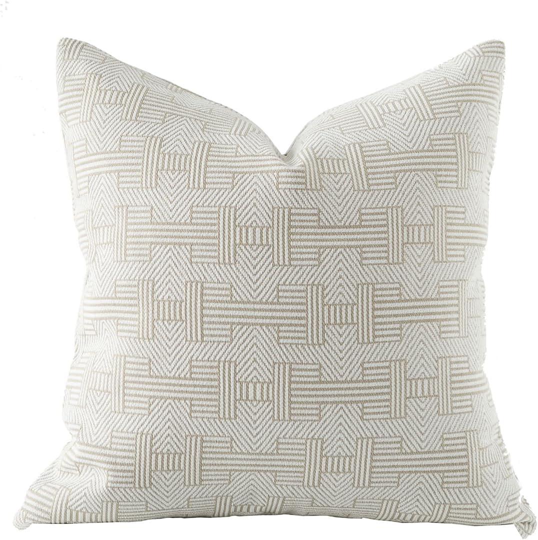 Croker Horse 20x20'' Inches Throw Pillow Cushion Cover - Emma Beige Tawny Birch Stripe Pattern Series Luxury Couch Sofa Pillow for Living Room Bedroom