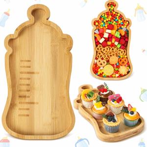Willinglong Baby Shower Charcuterie Board Gift 14.96 x 7.87 Inch Milk Bottle Wooden Appetizer Serving Trays Snack Dessert Candy Dish for Home Restaurant Baby Shower Favor Gender Reveal Birthday Party