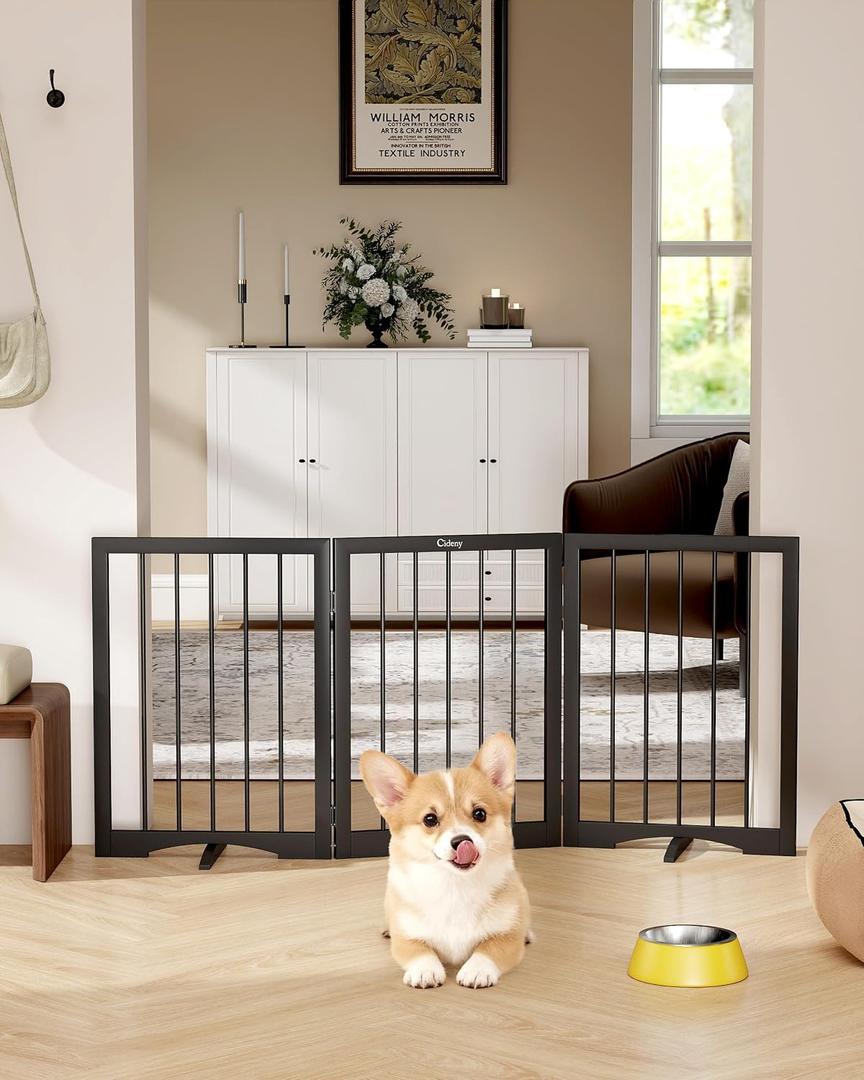 Free Standing Dog Gate Indoor, Foldable Dog Gate for Doorways Stairs Hallways, 3-Panel Freestanding Pet Gate with Support Feet for Stability, Folding Puppy Gate Easy to Move, Doggy Gate 54"x24", 3-Panel, 24"Tall