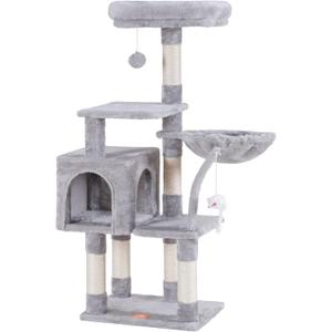 Heybly Cat Tree with Toy, Cat Tower condo for Indoor Cats, Cat House with Padded Plush Perch, Cozy Hammock and Sisal Scratching Posts, Light Gray HCT004SW (43.3 inch)