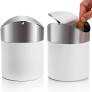 ZOOFOX 2 Pack Mini Trash Can, White Stainless Steel Garbage Bin with Swing Lid, Small Countertop Trash Can for Home, Office, Kitchen, Vanity Tabletop, Bedroom, Car