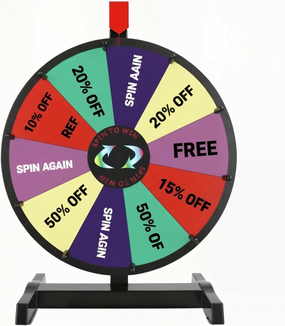 15 inch Tabletop Spinning Prize Wheel with Durable Base Stand, 10 Slots Spin Wheel for Prizes Spinner with Dry Erase Markers and Eraser for Classroom Carnival Trade Show Party Game
