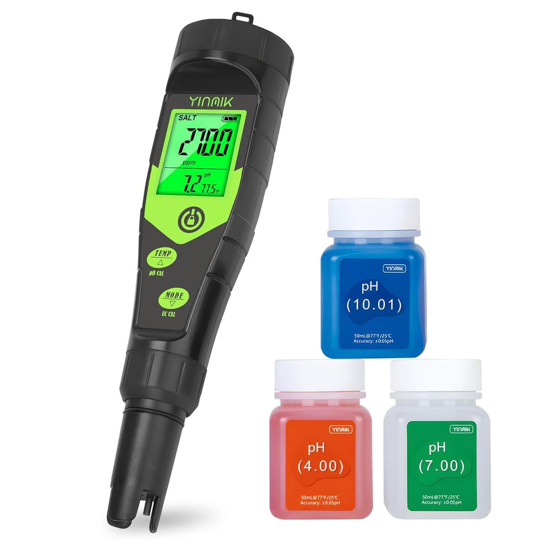 Pool Salt Tester, Digital 5 in 1 pH TDS EC Salinity Meter with Calibration Solution Kit, Simultaneous Display ppm pH for Saltwater Pool, Aquarium, Hot Tub, Spa, Hydroponics, Home Brew&Pickling