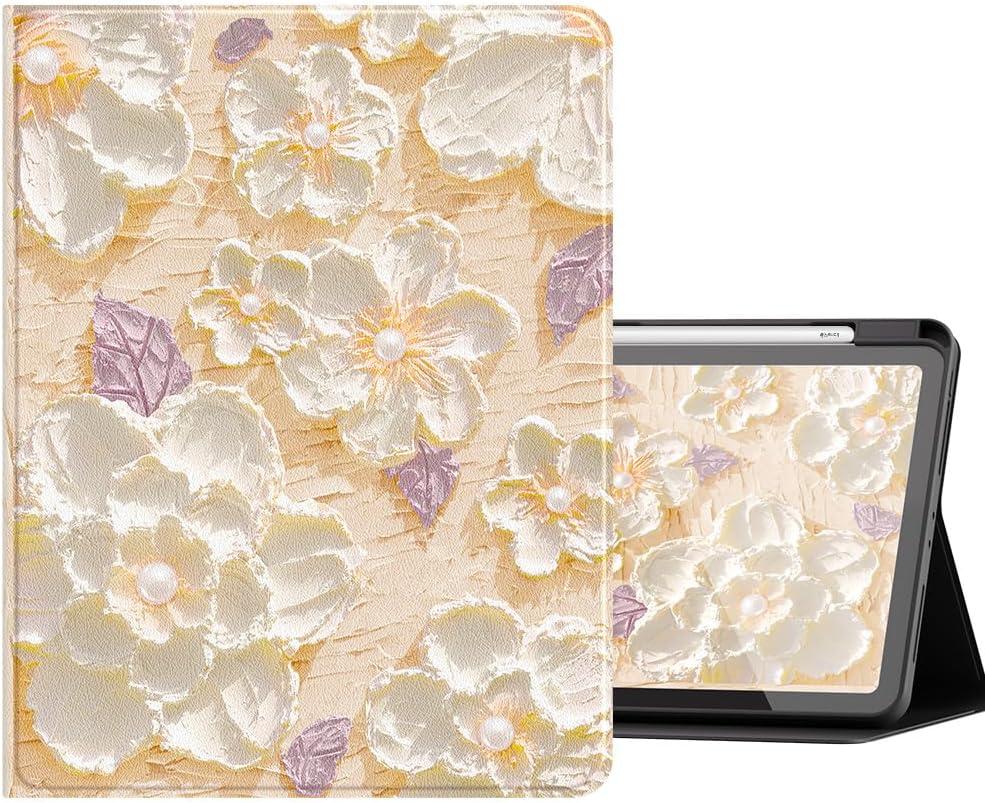 Marble Floral Case for iPad Mini, Slim Cute Folio Clear Back Cover for iPad Mini7/Mini6, G-Pink Floral with Pencil Holder