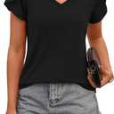 Women's V-Neck Short Sleeve T-Shirt Loose Fit Stretchy Casual Top Breathable Vacation Blouse 2XL, Black
