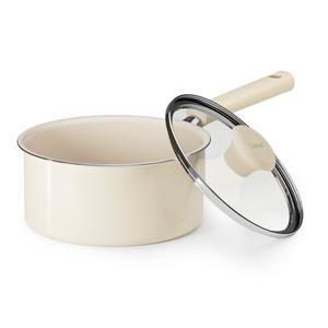 Redchef Ceramic Nonstick Saucepan with Lid, 2.5QT Small Cooking Pot, Non Toxic Sauce Pans for Kitchen, Cool Handle PFAS Free Compatible with All Cooktops, White