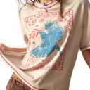 Women's Graphic Boho Short Sleeve Tee Tops Crewneck Loose Fit T Shirts Streetwear (Medium)