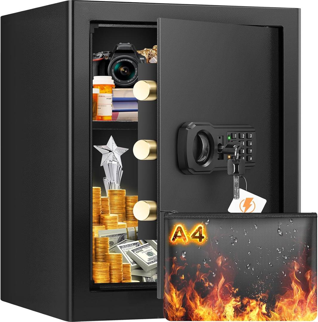 3.0 Cuft Large Fireproof Safe Box for HOME USE, Digital Home Security Safe with Programmable Keypad and Removable Shelf, Document Safe Fireproof Waterproof for Money Firearm Medicine Valuables