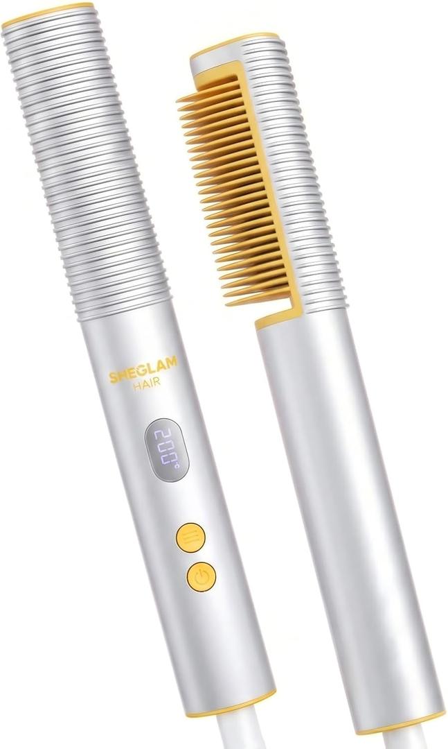 SHEGLAM Hot Comb Straightener, Hair Straightener with 24K Gold Heated Comb, 3D Ionic Hair Straightening Brush, Anti-Scald Design, Fast Heat-Up, Auto-Off, Frizz Control, Sleek & Smooth Styling