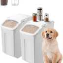 VEVOR Rice Storage Container, 4.5Gallon/20L x2 Capacity Large Dog Food Dispenser Bin, Kitchen Ingredient Grain Cereal Flour Bin, Pet food Containers with Wheels, 2 Measuring Cups, Airtight Lid, 2 Pack