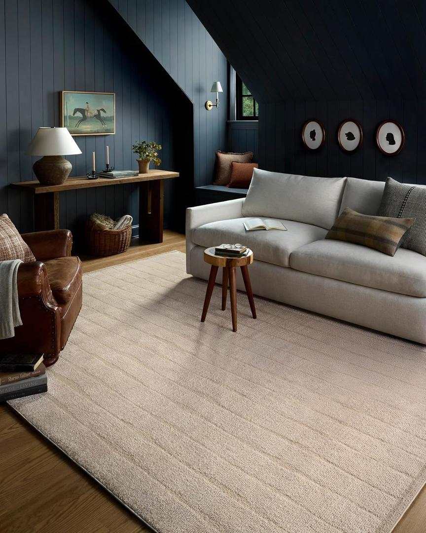 Loloi Chris Loves Julia Calvin Collection CLV-02 Ivory/Oatmeal 7'-10" x 10' Area Rug Checkered Neutral Soft Living Room Bedroom Carpet