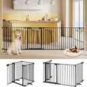 AGESISI Freestanding Dog Gates with Door Walk Through, Extra Wide Doggy Door 100" W x 29" H Pet Gate Safty 4 Panels Dog Fence for Stairs, Doorways