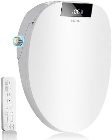 XCQQ Electric Bidet Toilet Seat Round, Heated Toilet Seat, Instant Warm Water, Warm Air Dryer, Rear Feminine and Oscillating Washing, Wireless Remote, Night Light, Slow Close Lid, LED Display