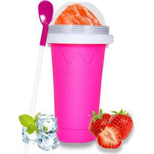 Color Land Slushy Cup, TIK TOK Slushie Maker Cup Frozen Magic Squeeze Cup, Ice Cream Maker Cup, Cool Stuff Trending Tiktok Items Homemade DIY Cool Gadgets with Lid & Straw (PINK)