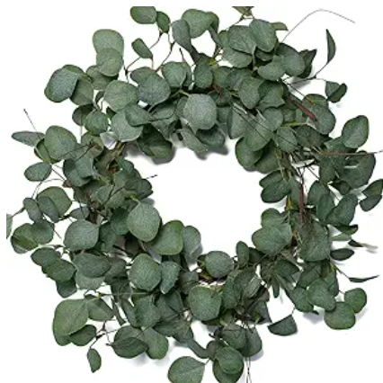 idyllic Eucalyptus Leaves Wreath Metal Polyester Fabric Paper Round Green Wreath 22 Inches for The Front Door Decor