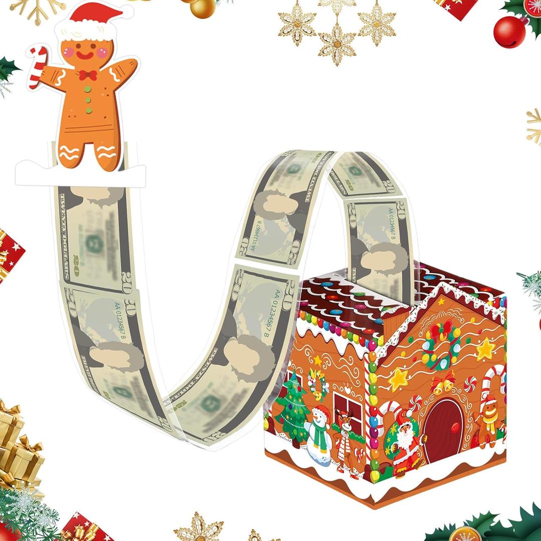 Christmas Money Box for Cash Gift Pull 2025 Christmas Money Holder with Pull out Card and 30 Transparent Bag Xmas Cash Gift Ideas Boxes for DIY Family Adults Party Favors(Gingerbread Man)