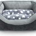 SIWA MARY Dog Beds for Small Medium Large Dogs & Cats. Washable Pet Bed, Orthopedic Dog Sofa Bed, Soft Calming Sleeping Warming Puppy Bed (Star-Grey, Small-(20x 19x 6))