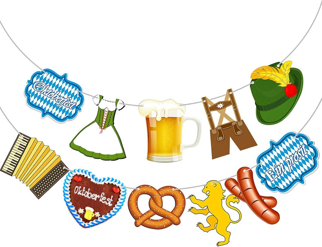 Blulu Oktoberfest Decoration Banner, Bavarian German Party Bunting Garland, Multicolor, 13.78 x 7.09 Inches, for Party Decorations Supplies