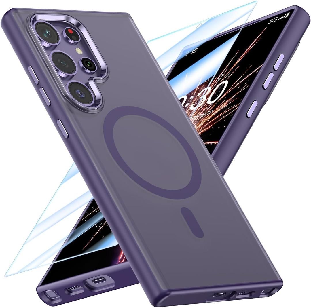 MATEPROX Magnetic Design for Samsung Galaxy S24 Ultra Case, Stylish Slim an-ti Yellow Translucent Matte Protective Cases with Screen Protector for S 24 Ultra 6.8'' 2024-Purple