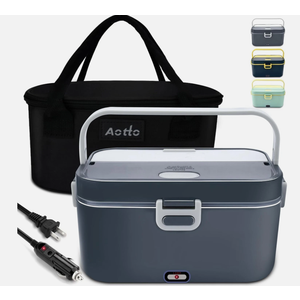 Aotto Electric Lunch Box 2L, 90W Fast Heating (12V/24V/110V) Heated Portable Food Warmer for Car/Truck/Office Stainless Steel Container, Insulated Carry Bag Ideal for Adults, Men, Women, Gray