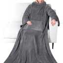 PAVILIA Blanket with Sleeves for Adult Women Men, Soft Warm Wearable Blanket Fleece Wrap Throw, Robe Blanket Gift (Charcoal)
