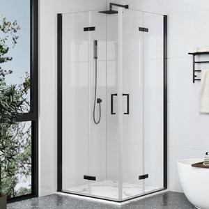 Findepot Corner Shower Enclosure Kit 34" D ×34" W × 72" H, Stand Up Shower Stall Kit with 1/4" Clear Corner Shower Glass Door, Bi-Fold Tempere Frameless Glass, Matte Black, Base Not Included
