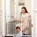 InnoTruth 28.9-42.1" Wide Baby Gate for Stairs & Doorways, 30" Tall Pressure Mounted Dog Gates for Stairs Expandable One-Hand Open, Easy Step Walk Through Dual Lock Metal Pet Gates for Dogs, White