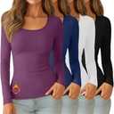 Velvelhall 4 Pack Women's Thermal Shirt Fleece Lined Long Sleeve Scoop Neck Top Undershirt Fitted Winter Base Layer Underwear, Large